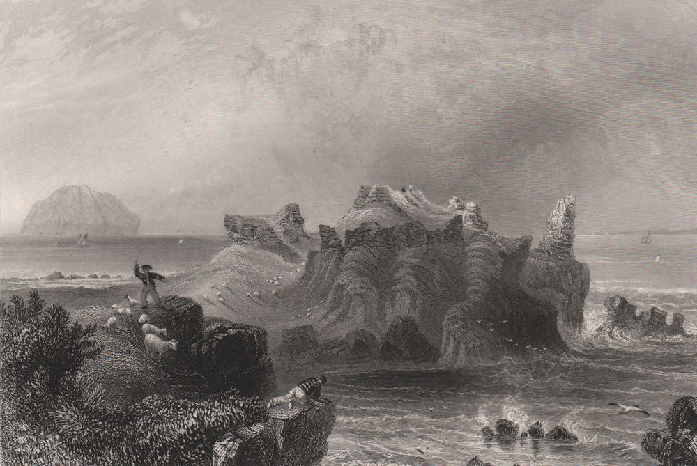 Ailsa Craig from Turnberry Castle. Scotland. BARTLETT c1840 old antique print